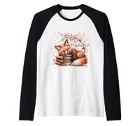 Cherry Blossom Fox Accessories for Girls Who Loves Books Maglia con Maniche Raglan