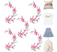 Cherry Blossom Iron Patch,Vintage Embroidery Flower Vines Sew，5Pink | Iron on Blossom Plum Applique Patch, DIY Embroidery Flower Vines Sew on Patches for Jeans, Clothes, Backpack, Doilies