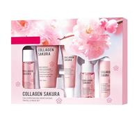 Cherry Blossom - Set per la cura della pelle al collagene, 6 pezzi, formato da viaggio, per donne e ragazze, idrata profondamente e liscia la pelle, include detergente, tonico, lozione idratante