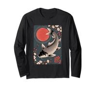 Cherry Blossom Sun Art Asiatico Elegante Koi Pesce Maglia a Manica