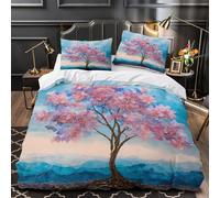 Cherry Blossom Tree Set Di Copripiumino 3 Pezzi microfibra ultra morbido stampa 3D con federa pastel Pittura Set Di Copripiumino cerniera nascosta traspirante for bambini Super king（260x220cm）