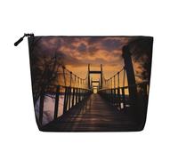 Cherry Blossom4 - Trousse per cosmetici da donna, organizer da viaggio portatile, con chiusura a zip, Ponte al crepuscolo, Taglia unica