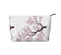 Cherry Blossoms Tree Chiusura a cerniera Borsa per il trucco in velluto a coste Organizer multifunzionale 22x7x17cm per Viaggi Campeggio Vacanze Fitness, Nero , Taglia unica