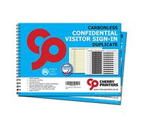 Cherry Carbonless NCR GDPR Compliant Confidential Visitor Sign in Duplicate Wiro Book A4 50 Set **Confezione da 2**