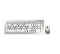CHERRY DW 8000, Set di Tastiera e Mouse Senza Fili, Layout per la Germania (QWERTZ), Alimentazione a Batteria, Tastiera ultrapiatta, Mouse a 3 Pulsanti con Sensore a Infrarossi, Bianco-Argento