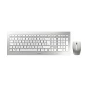 CHERRY DW 8000, Set di Tastiera e Mouse Senza Fili, Layout per l'Unione Europea (QWERTY), Alimentazione a Batteria, Tastiera ultrapiatta, Mouse a 3 Pulsanti con Sensore a Infrarossi, Bianco-Argento