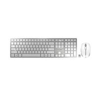 CHERRY DW 9100 SLIM, Set di Tastiera e Mouse Senza Fili, Layout per gli USA (QWERTY), Connessione Bluetooth e Wireless 2,4 GHz, Tasti Silenziosi, Design Piatto, Ricaricabile, Bianco-Argento