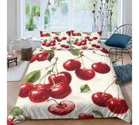 cherry fruitSet Di Copripiumino morbida microfibra 3 pezzi motivo 3D con cerniera vintage Botanical illust_ copripiumino incluso federe aiosa ultra morbido e traspirante for bambini Single（140x200cm）