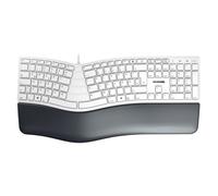 CHERRY KC 4500 ERGO, Tastiera Ergonomica, Layout per la Germania (QWERTZ), Con Filo, Poggiapolsi Imbottito con Memory Foam, Tastierina Arcuata, Bianco-Grigio