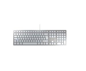 CHERRY KC 6000 SLIM FOR MAC, Tastiera Mac Con Filo (Porta USB-A), Layout per il Regno Unito (QWERTY), Tasti Silenziosi, Design Piatto, Bianco-Argento
