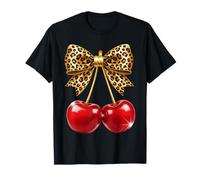 Cherry Leopard Coquette Bow Cute Cherries Fruits Maglietta