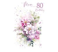 Cherry Orchard Biglietto di auguri per 80° compleanno della mamma, splendido design floreale tradizionale, finitura in lamina rosa, completo di busta