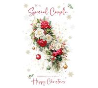 Cherry Orchard Biglietto di Natale speciale per coppie, eleganti rose rosse e bianche con palline in lamina d'oro, con busta, biglietto di auguri di lusso floreale per una coppia, 21 x 14,3 cm