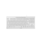 CHERRY STREAM KEYBOARD TKL, Tastiera Con Filo senza Tastierino Numerico, Layout per il Regno Unito (QWERTY), Battitura Silenziosa dei Tasti, Sensazione di Digitazione Unica, Bianco-Grigio