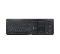 CHERRY STREAM KEYBOARD ULTIMATE, Tastiera Senza Fili Multi Dispositivo Per 4 Dispositivi, Layout Tedesco (QWERTZ), Bluetooth, 2,4 GHz e Cavo, Illuminata, Nero