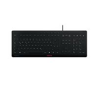 CHERRY STREAM PROTECT KEYBOARD, Tastiera Con Filo con Copritastiera Removibile in Silicone, Layout per la Germania (QWERTZ), Design piatto, Disinfettabile, Nero