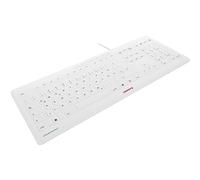CHERRY STREAM PROTECT KEYBOARD, Tastiera Con Filo con Copritastiera Removibile in Silicone, Layout per la Germania (QWERTZ), Design piatto, Disinfettabile, Bianco-Grigio