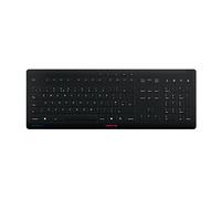 CHERRY STREAM PROTECT KEYBOARD WIRELESS, Tastiera Senza Fili con Copritastiera Removibile in Silicone, Layout per il Regno Unito (QWERTY), Design piatto, Disinfettabile, Nero