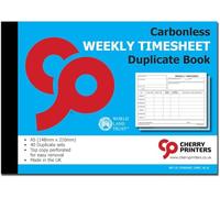 Cherry Timesheet - Blocco settimanale da 2 punti, formato A5, S+L, 40 set duplicati senza carbone, copia superiore perforata per una facile rimozione, registra orari di lavoro straordinari e attività