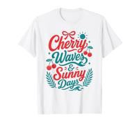 Cherry Waves Sunny Days Beach Summer Ocean Art Retro Maglietta