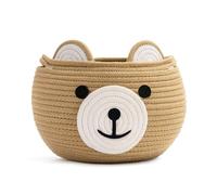 CherryNow Cestino rotondo con orso in corda di cotone, per soggiorno, per la camera da letto, ideale come cestino per piante angolari per bambini, per interni, marrone, 25 cm di profondità x 20 cm