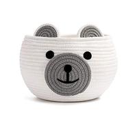 CherryNow - Cestino rotondo con orso in corda di cotone, per soggiorno, per la camera da letto, ideale come cestino per piante angolari per bambini, per interni, bianco, 25 cm di profondità x 20 cm di altezza.