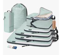 CherryNow Set di 7 cubi da imballaggio a compressione, per viaggi, essenziali da viaggio per valigie, organizer per bagagli da viaggio con borsa per scarpe, grigio blu