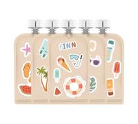 Cherub Baby SummerVibes - Sacchetti riutilizzabili per alimenti per bambini, confezione da 5 pezzi, 150 ml + 130 adesivi permanenti, antigoccia, senza BPA, a prova di perdite, yogurt, frullati, purea