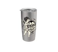 Cherubino e Satana Tradizionale Tatuaggio Blackwork Bicchiere termico in acciaio inox doppia parete