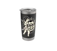 Cherubino e Satana Tradizionale Tatuaggio Blackwork Bicchiere termico in acciaio inox doppia parete