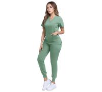Chesoon Set di Camice con Coulisse Unisex con Scollo a V e Pantaloni a Carota con 3 Tasche Uniforme Medica a Maniche Corte