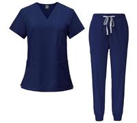 Chesoon Set di Camici per Donna Uniformi di Bellezza Top con Scollo a V e Pantaloni con Coulisse con 3 Tasche Anti-Rughe e ad Asciugatura Rapida