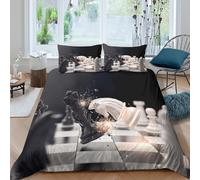 Chess battle sceneSet Di Copripiumino ultra microfibra Set di 3 Pezzi stampa 3D con cerniera Dynamic game strategy copripiumino incluso federe aiosa ultra morbido for coppie Single（140x200cm）