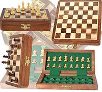 Chess Bazar - Magnetic Travel Pocket Chess Set - Staunton 7 X 7 Inch Folding Game Board Handmade in Fine Rosewood