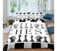 Chess piecesSet Di Copripiumino microfibra morbida 3 Pezzi stampa di 3D cerniera nascosta Classic board game style copripiumino incluso federe aiosa ultra morbido for ragazze Single（135x200cm）