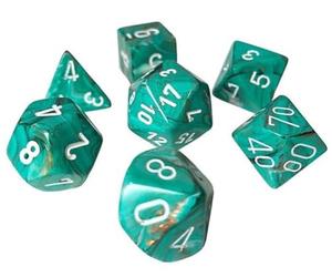 chessex chx 20403 - set 7 dadi poliedrici mini - marble oxi-copper/white