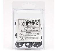 Chessex Chx-26208 Set 10 Dadi 10 Facce Opachi, Nero/Bianco