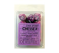 Chessex Chx-27257 Set 10 Dadi 10 Facce Festive, Viola/Bianco