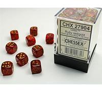 Chessex Chx-27904 Set 36 Dadi 6 Facce, Glitter Ruby/Oro, 12 mm, Colore Gold, 279