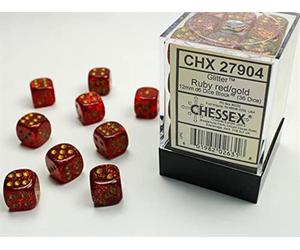 Chessex Chx-27904 Set 36 Dadi 6 Facce, Glitter Ruby/Oro, 12 mm, Colore Gold, 279