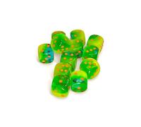 Chessex - Dadi luminari con puntini arancioni, D6, 16 mm, confezione da 12, colore: verde e foglia di tè