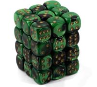Chessex Dice: CHX26839 D6 12mm Gemini Black Green/gold (36)