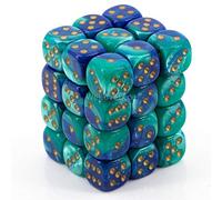 Chessex Dice d6 Sets: Gemini Blue / Teal with Gold - 12mm Six Sided Die (36) Block of Dice by Chessex Dice