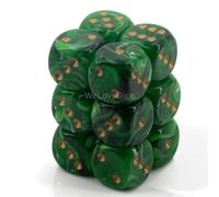 Chessex Dice d6 Sets: Vortex Green with Gold - 16mm Six Sided Die (12) Block of