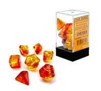 Chessex Gemini Translucent Dice Set 7 Polyhedral Dice Red and Yellow with Gold,