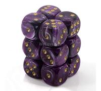 Chessex Manufacturing 27637 16 mm Vortex Purple With Gold Numbers D6 Dice Set Of 12 by Manufacturing