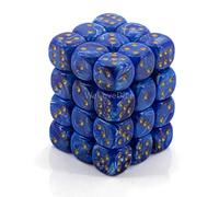 Chessex Manufacturing 27836 12 mm Vortex Blue With Gold Numbers D6 Dice Set Of 36 by Chessex Manufacturing