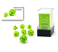 Chessex Set di dadi - Set di dadi in plastica poliedrica vortice verde brillante/nero - Dungeons and Dragons D&D DND TTRPG Dadi - Include 7 dadi - D4 D6 D8 D10 D12 D20 D%