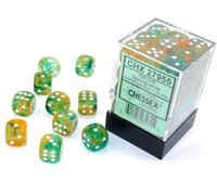 Chessex Nebula 12mm d6 Spring/White w/Luminary Dice Block (36 dice), Green