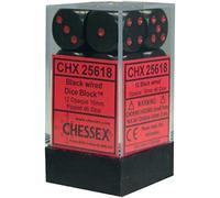 Chessex Opaque 16 mm D6 with pips Dice Blocks (12 Dice) - Nero/Rosso